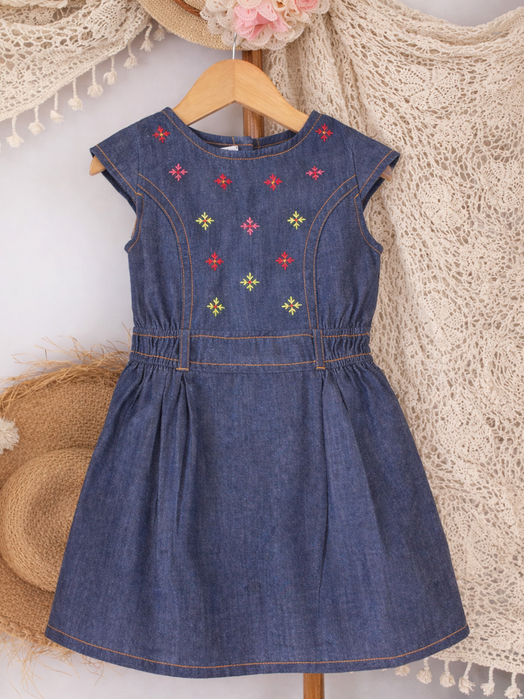Qvink Embroidered Casual Dress  Blue
