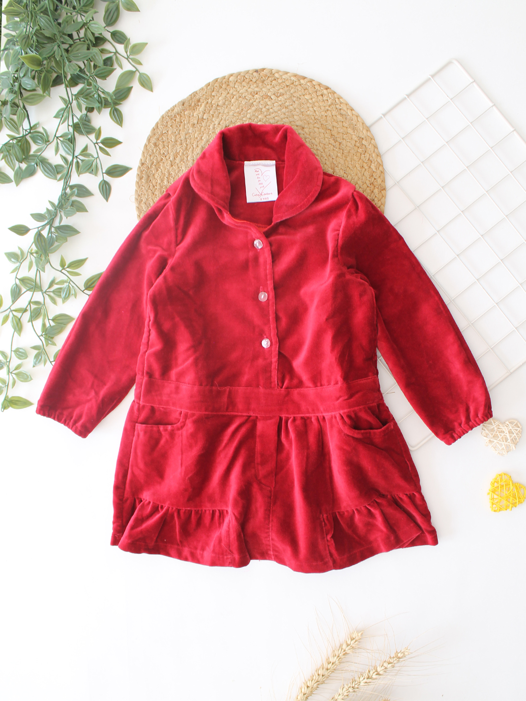 Qvink Corduroy Pocket Detailed Shirt Collar Dress  Red