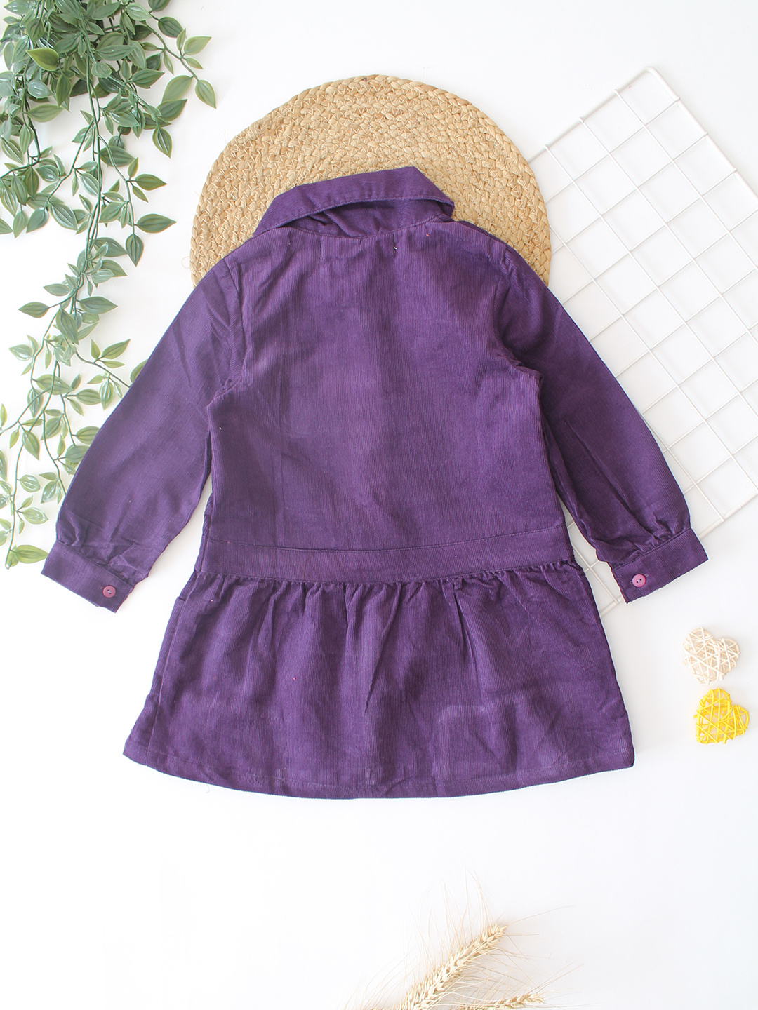 Qvink Corduroy Pocket Detailed Shirt Collar Dress - Purple