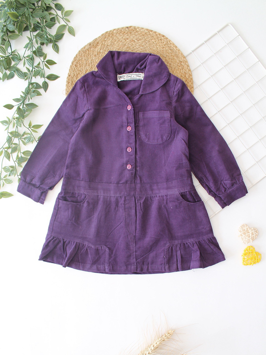 Qvink Corduroy Pocket Detailed Shirt Collar Dress - Purple