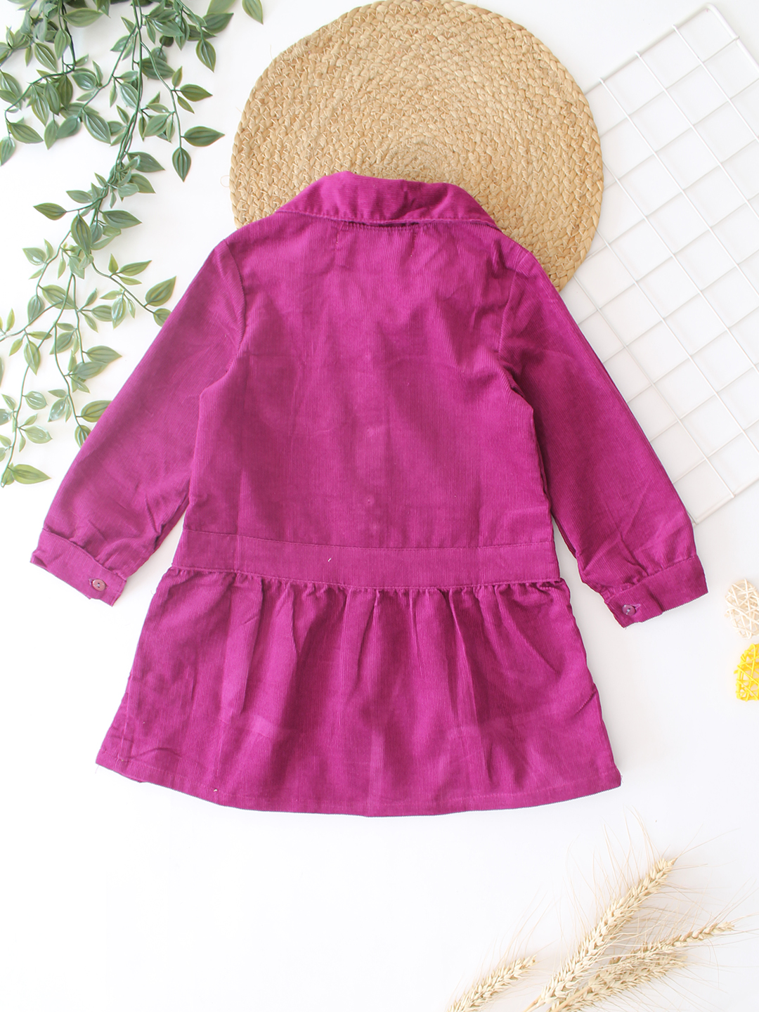 Qvink Corduroy Pocket Detailed Shirt Collar Dress  Magenta