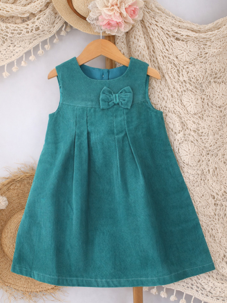 Image of Qvink Corduroy Bow Detailed Casual Dress - Green