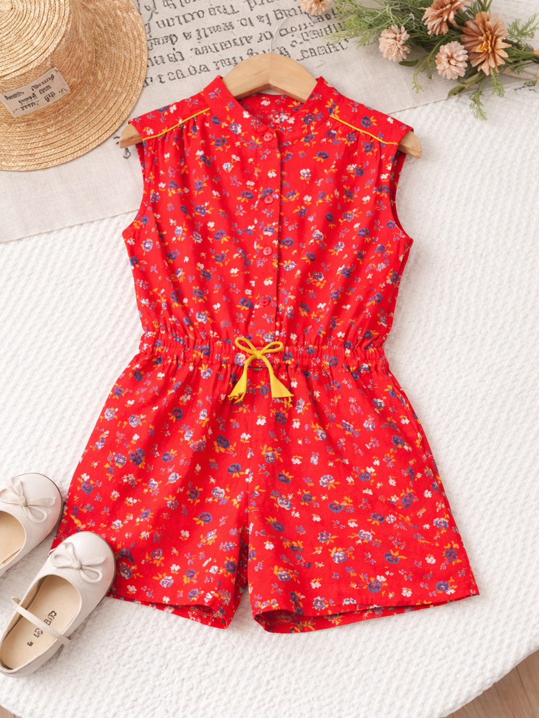 Qvink Floral Printed Playsuit - Red