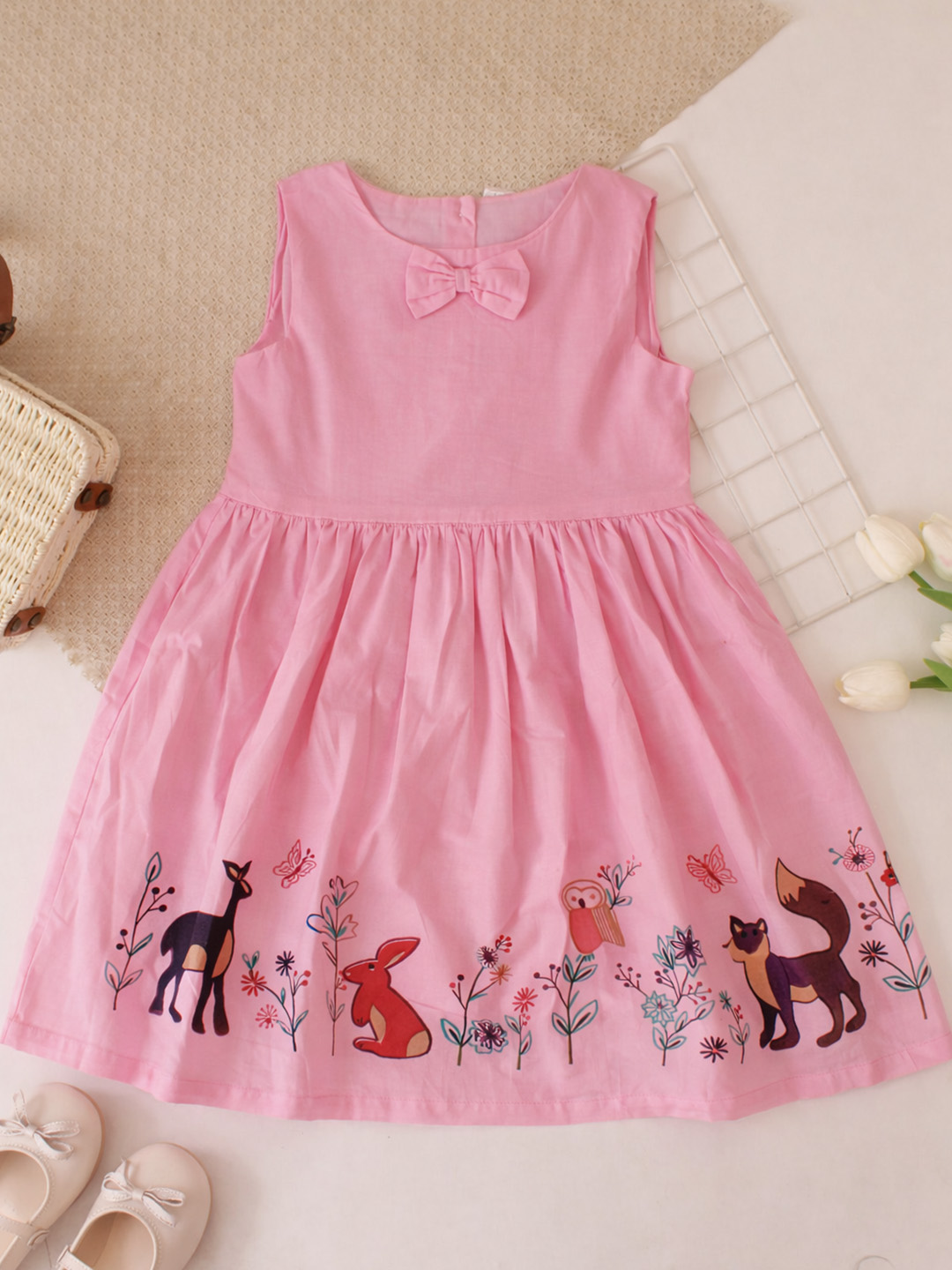 Qvink Animal Printed Bow Detailed Dress  Pink