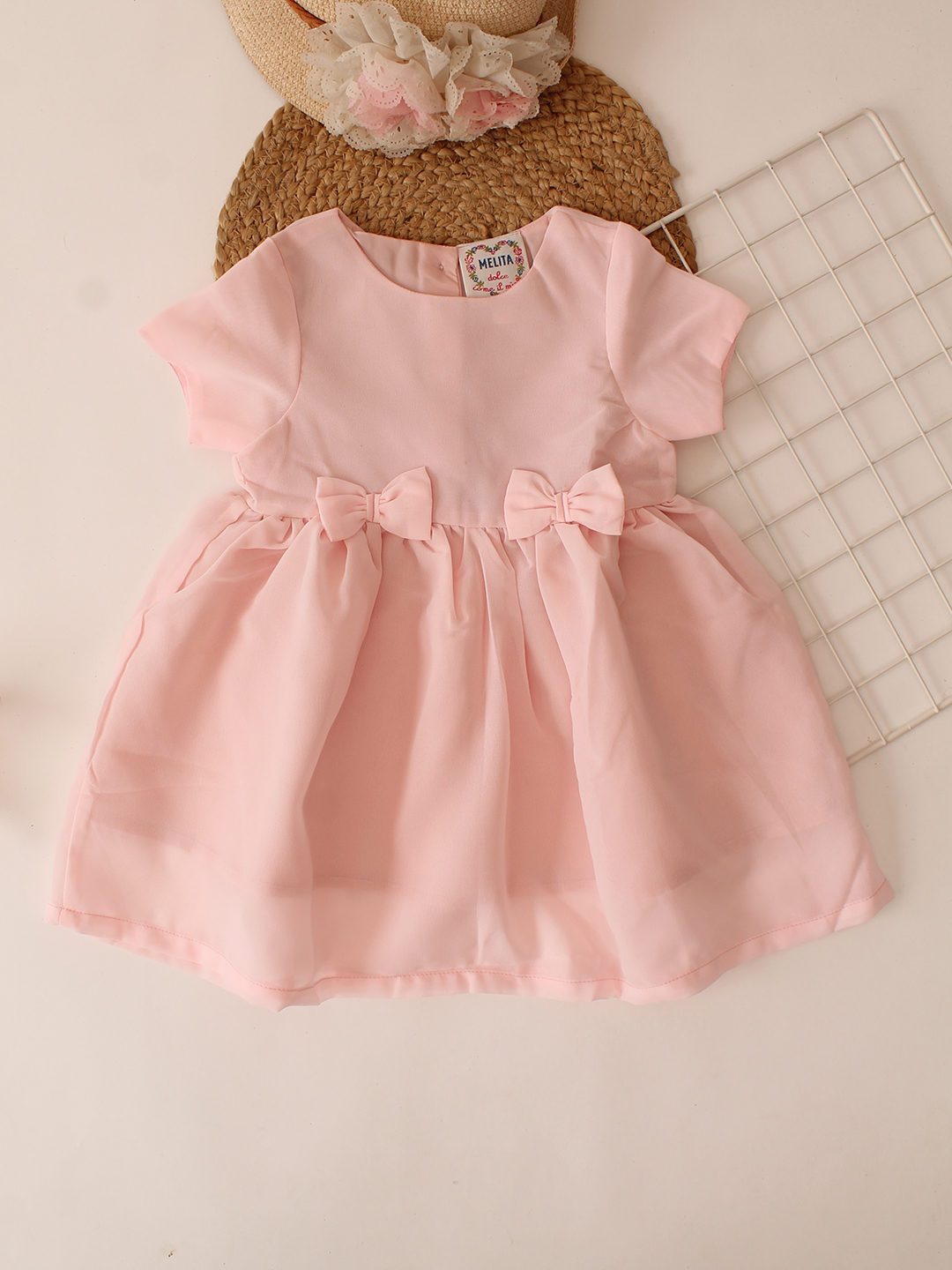 Qvink Georgette Bow Detailed Causal Dress  Pink