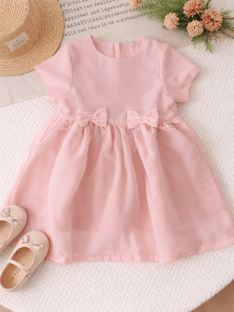 Image of Qvink Georgette Bow Detailed Causal Dress - Pink