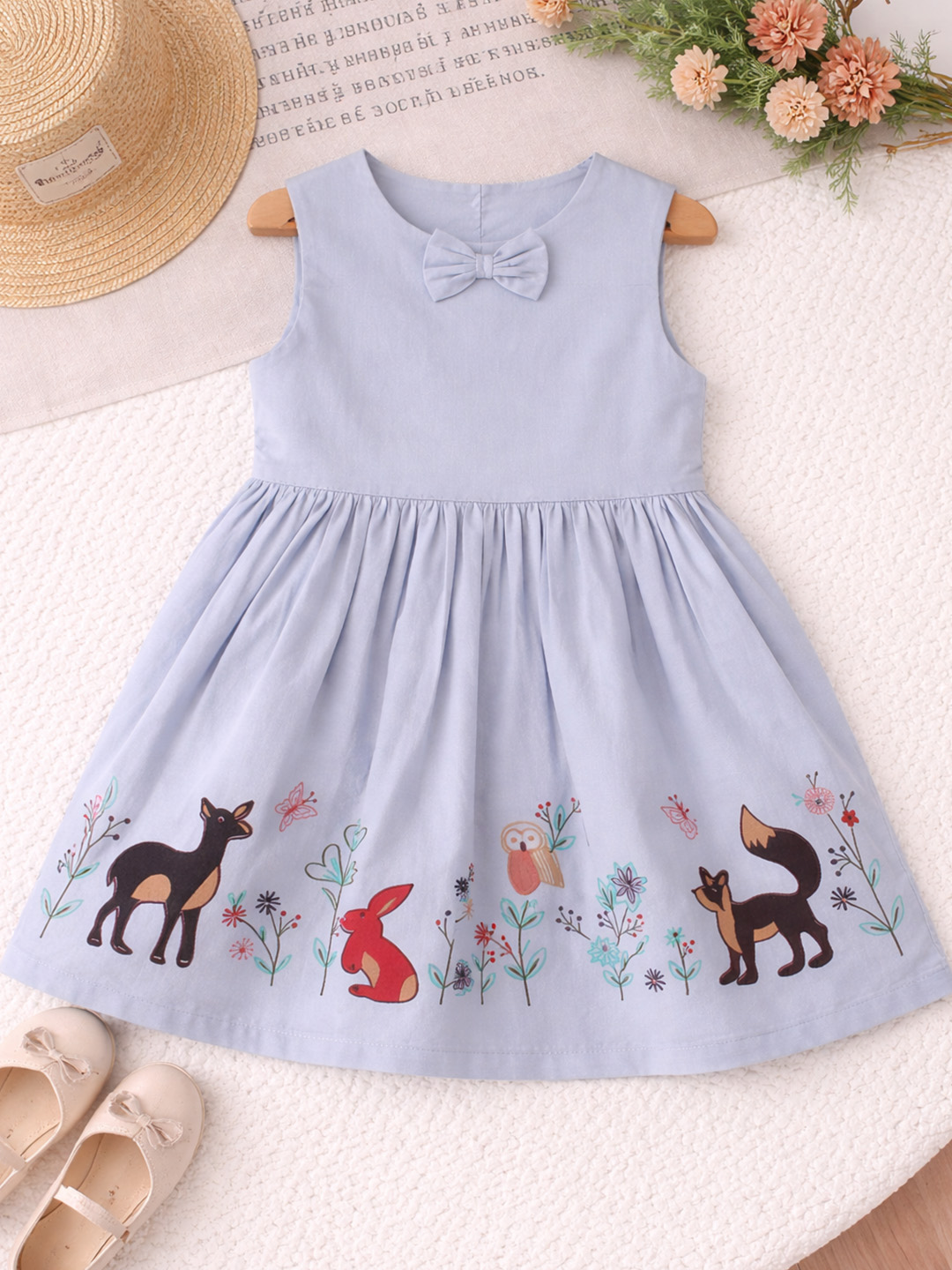 Qvink Animal Printed Bow Detailed Dress  Sky Blue