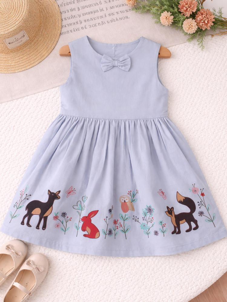 Image of Qvink Animal Printed Bow Detailed Dress - Sky Blue