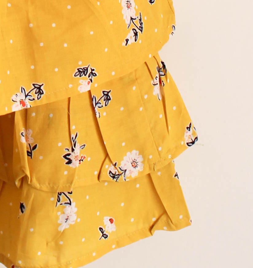 Qvink Floral Printed and Polka Dot Casual Dress  Yellow