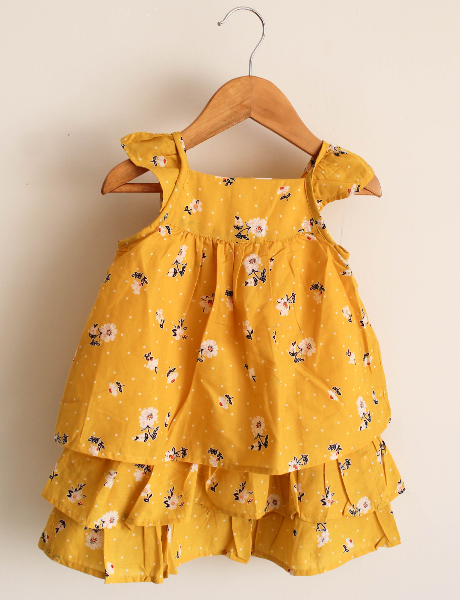 Qvink Floral Printed and Polka Dot Casual Dress  Yellow