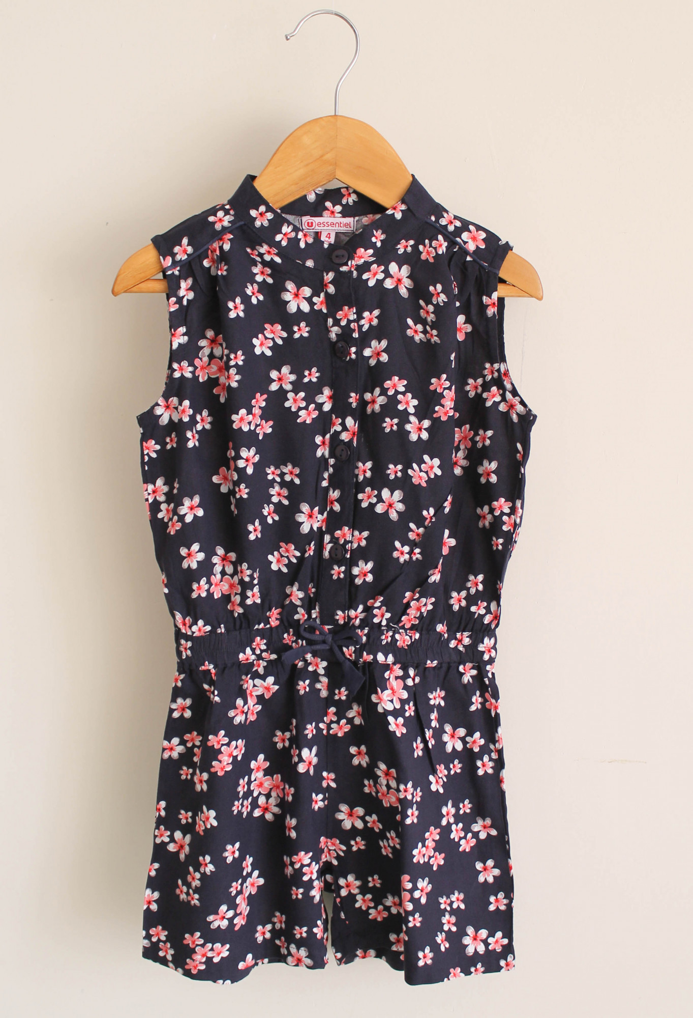 Qvink Floral Printed Playsuit for Girls - Navy