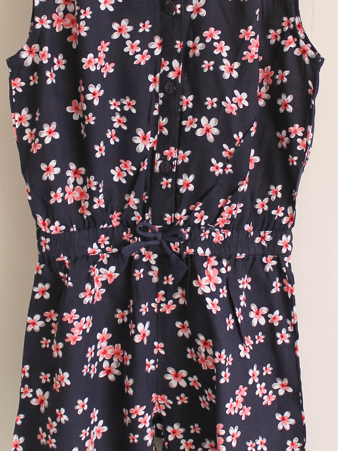 Qvink Floral Printed Playsuit for Girls - Navy