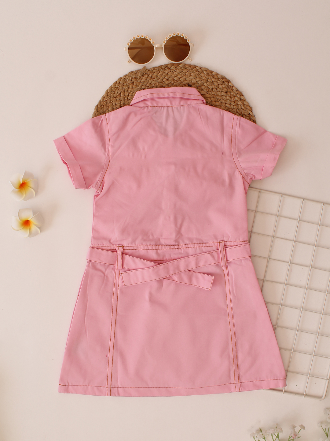 Qvink Pocket Detailed Shirt Collar Casual Dress  Pink