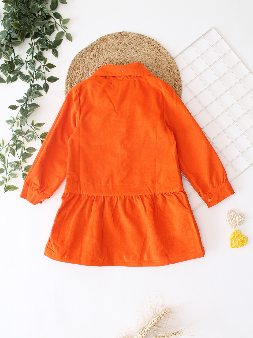 Qvink Corduroy Pocket Detailed Shirt Collar Dress - Orange