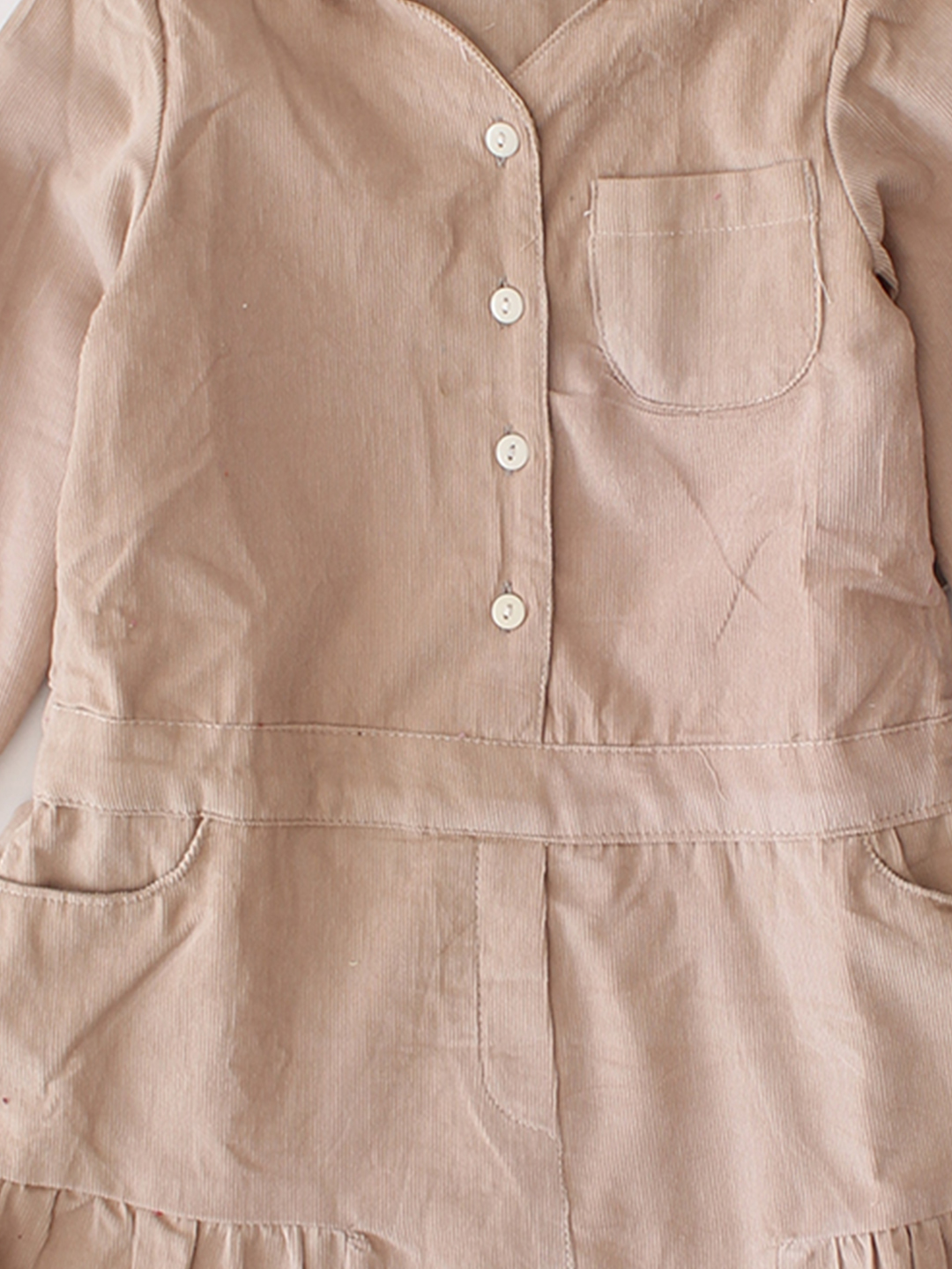 Qvink Corduroy Pocket Detailed Shirt Collar Dress  Beige