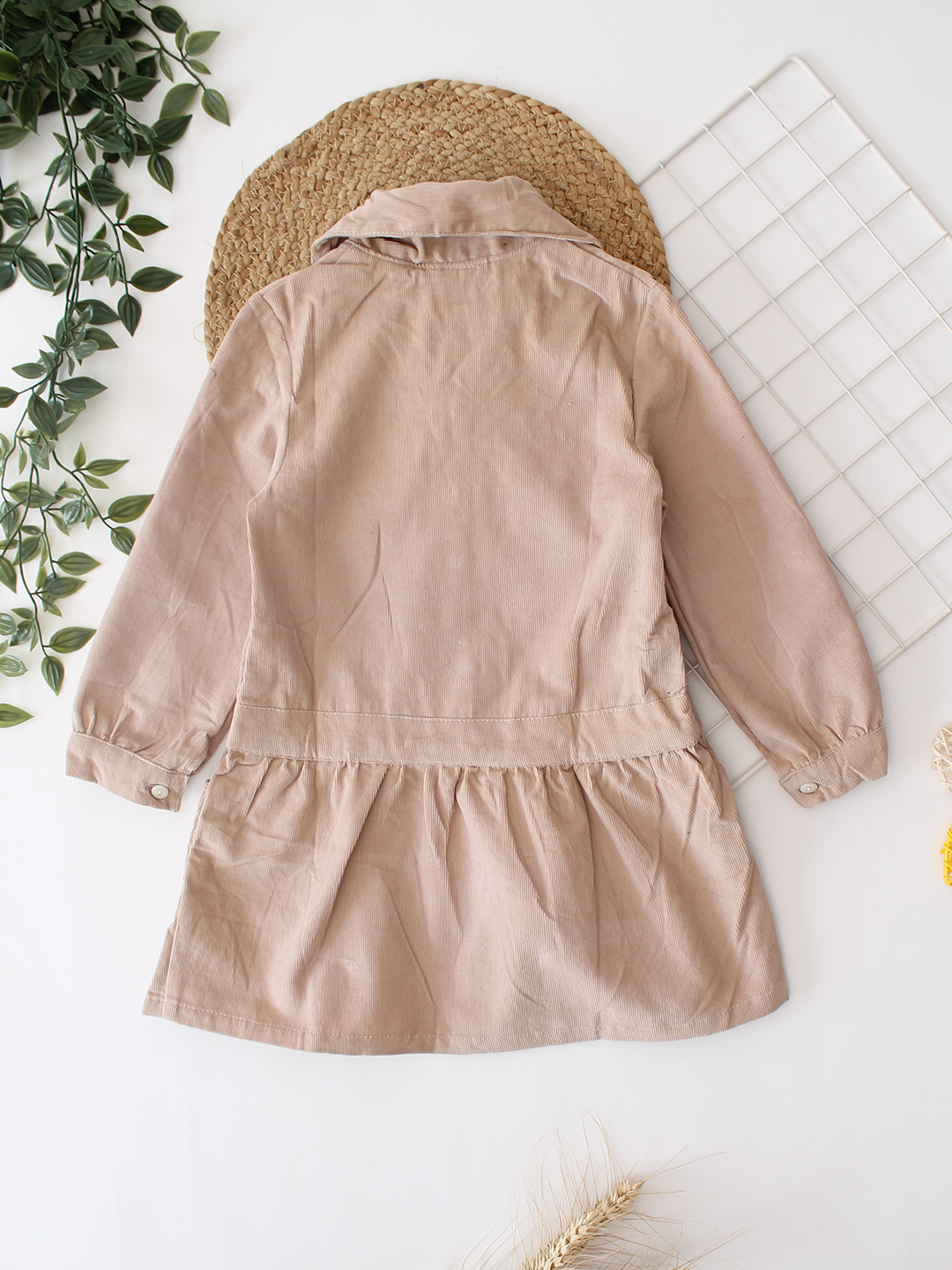 Qvink Corduroy Pocket Detailed Shirt Collar Dress  Beige