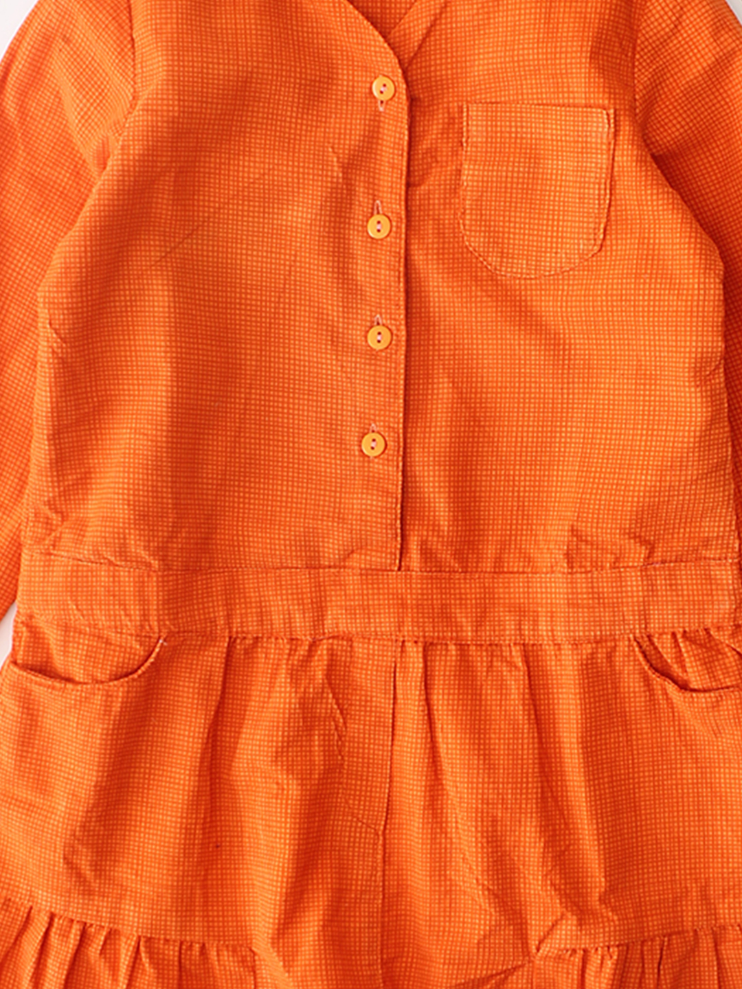 Qvink Pocket Detailed Shirt Collar Dress  Orange