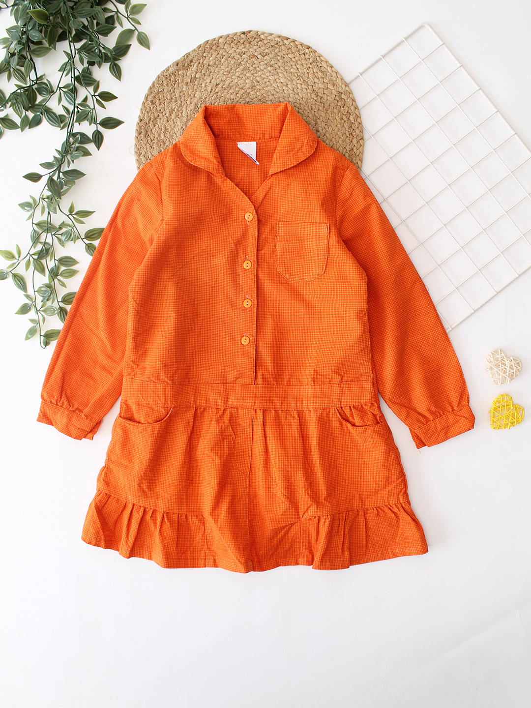 Qvink Pocket Detailed Shirt Collar Dress  Orange