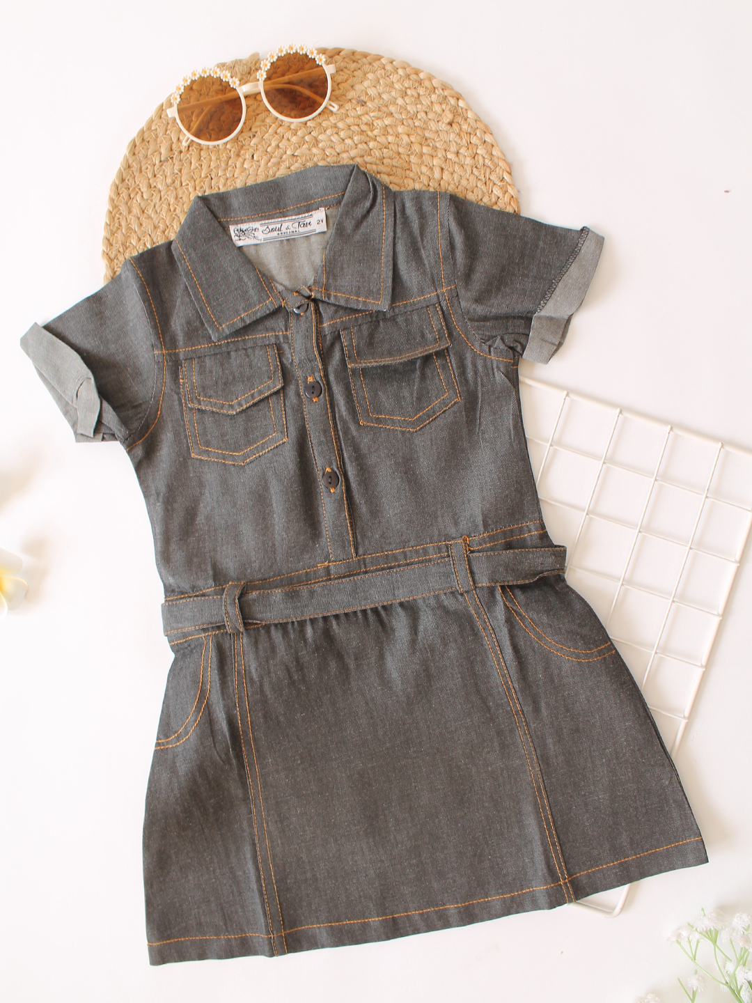Qvink Pocket Detailed Shirt Collar Casual Dress - Dark Grey