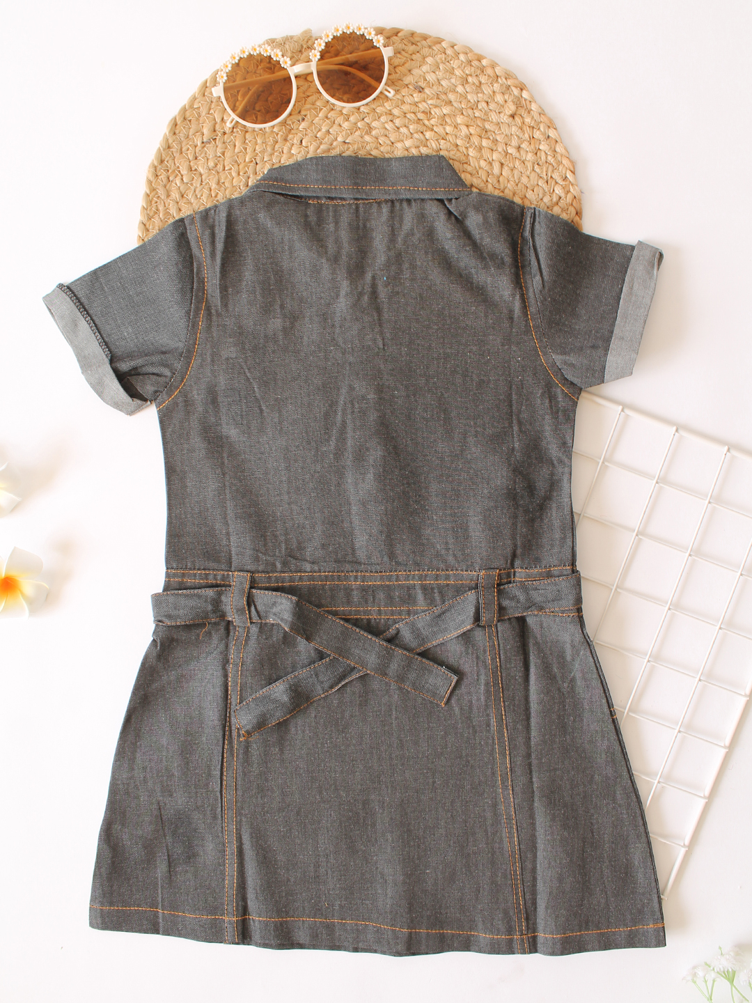 Qvink Pocket Detailed Shirt Collar Casual Dress - Dark Grey