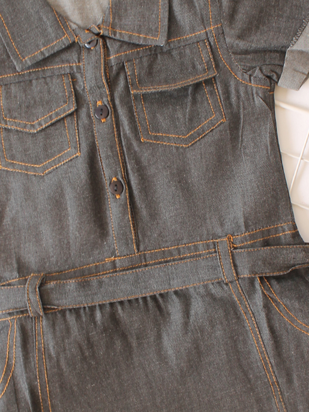 Qvink Pocket Detailed Shirt Collar Casual Dress - Dark Grey