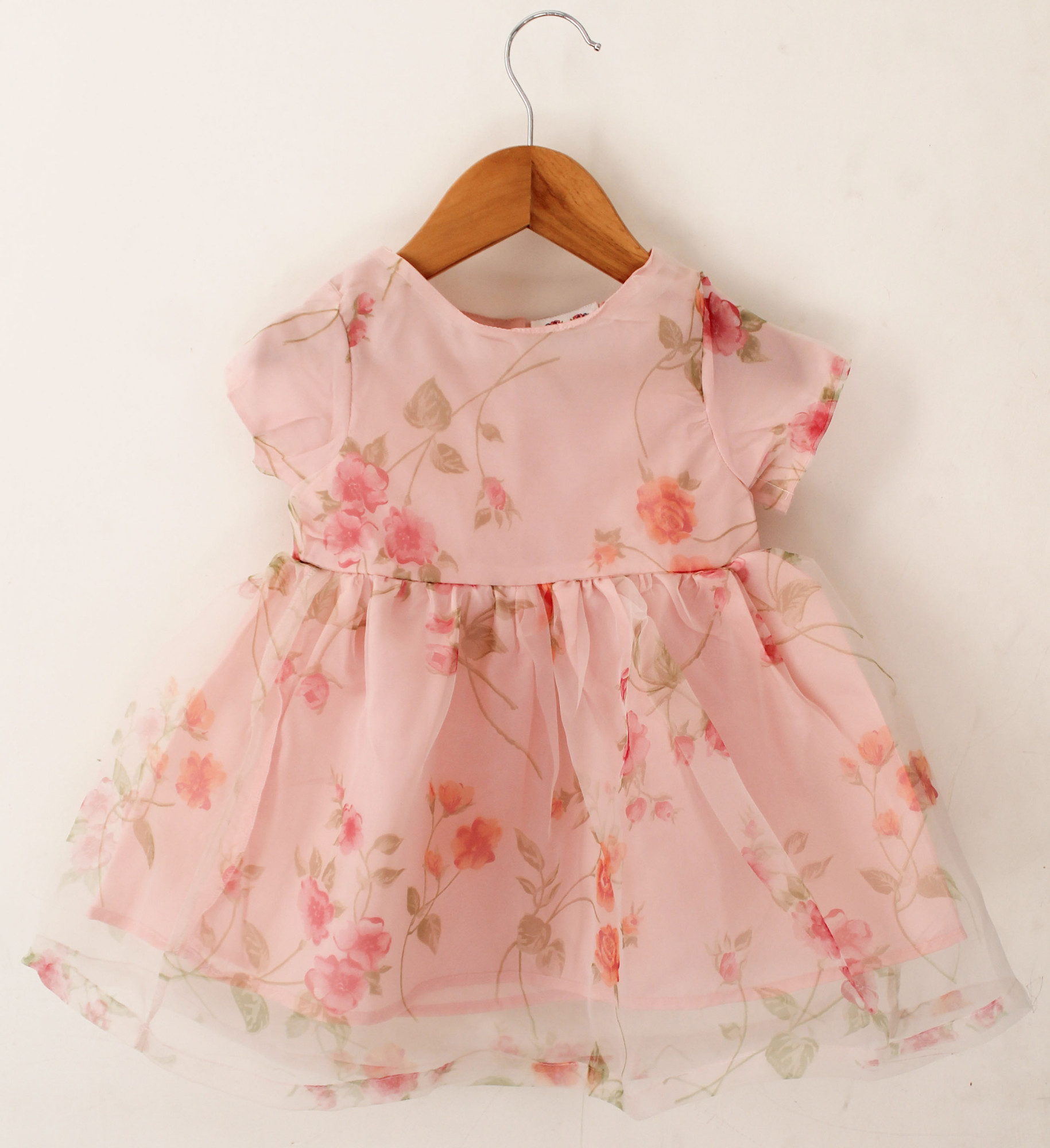 Qvink Organza Floral Printed Casual Dress - Pink