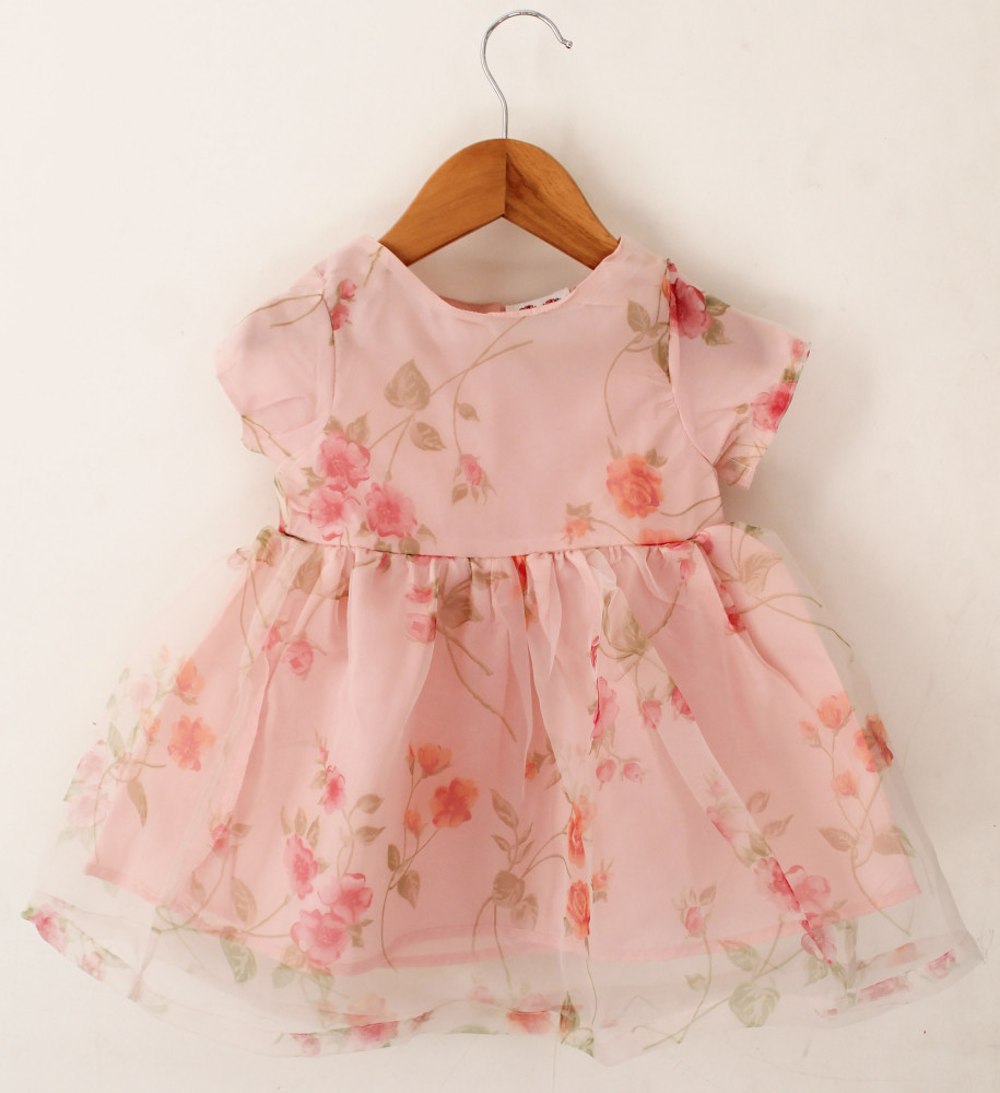 Image of Qvink Organza Floral Printed Casual Dress - Pink