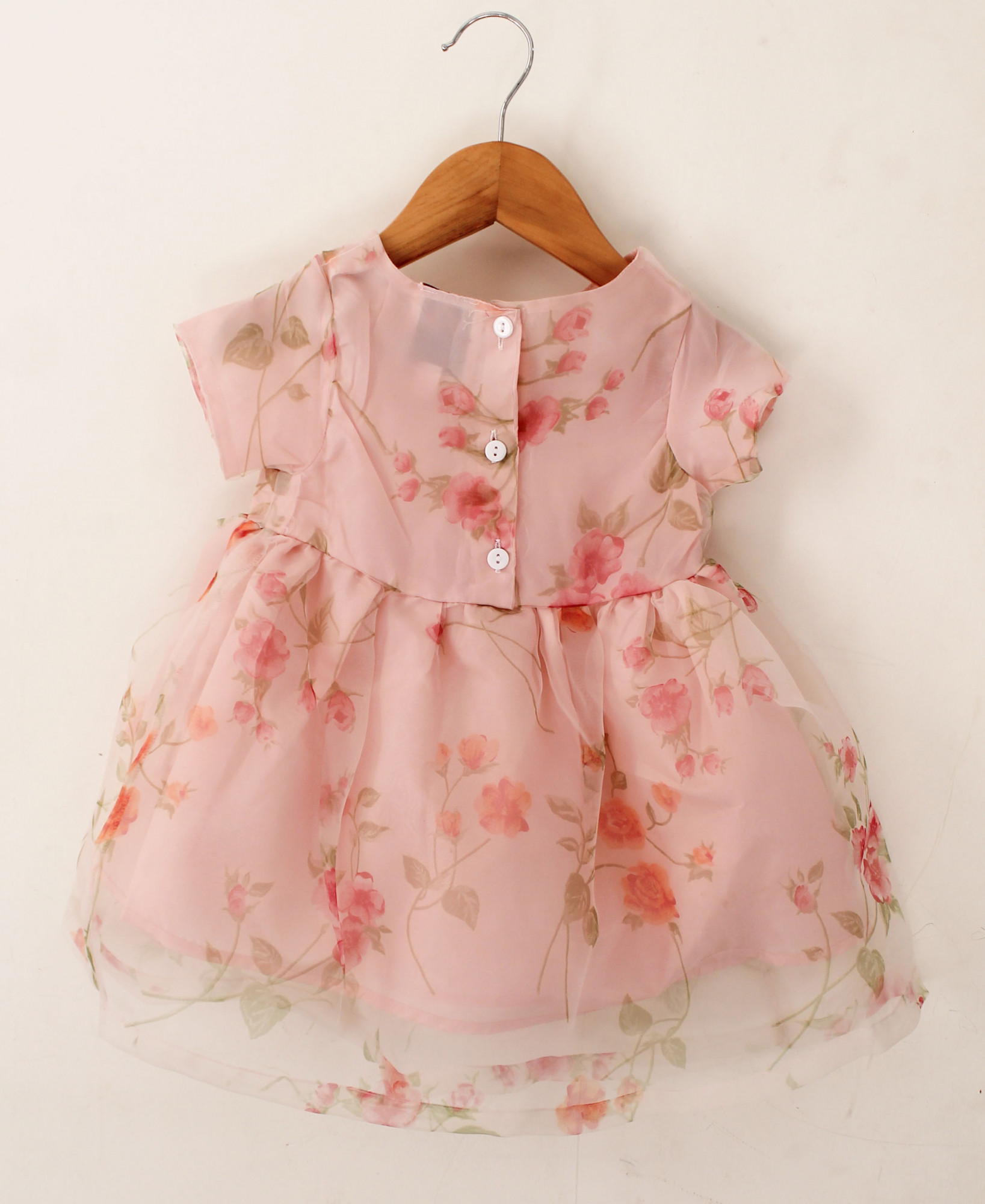 Qvink Organza Floral Printed Casual Dress - Pink
