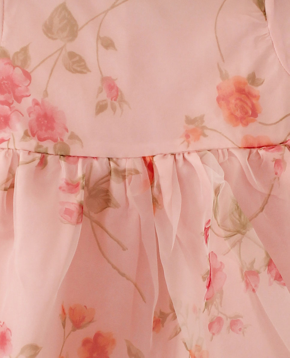 Qvink Organza Floral Printed Casual Dress - Pink
