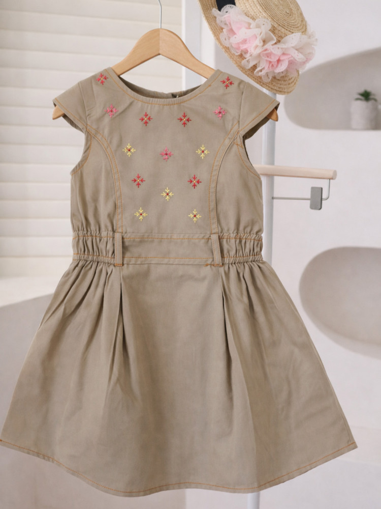 Image of Qvink Embroidered Casual Dress - Beige
