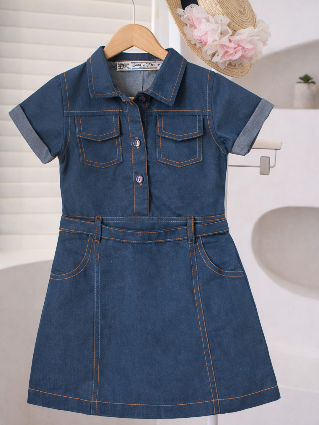 Qvink Pocket Detailed Shirt Collar Casual Dress  Blue