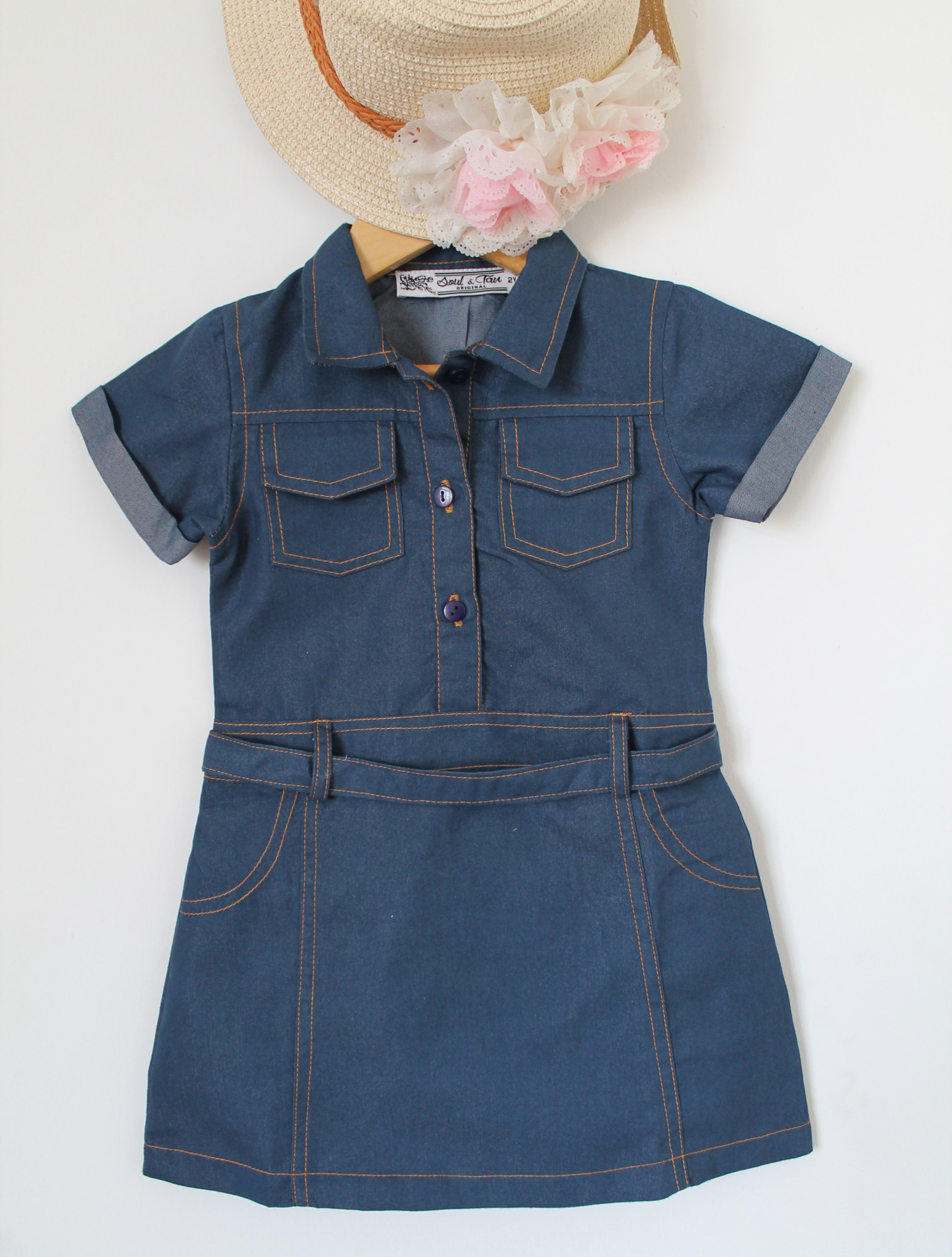 Qvink Pocket Detailed Shirt Collar Casual Dress  Blue