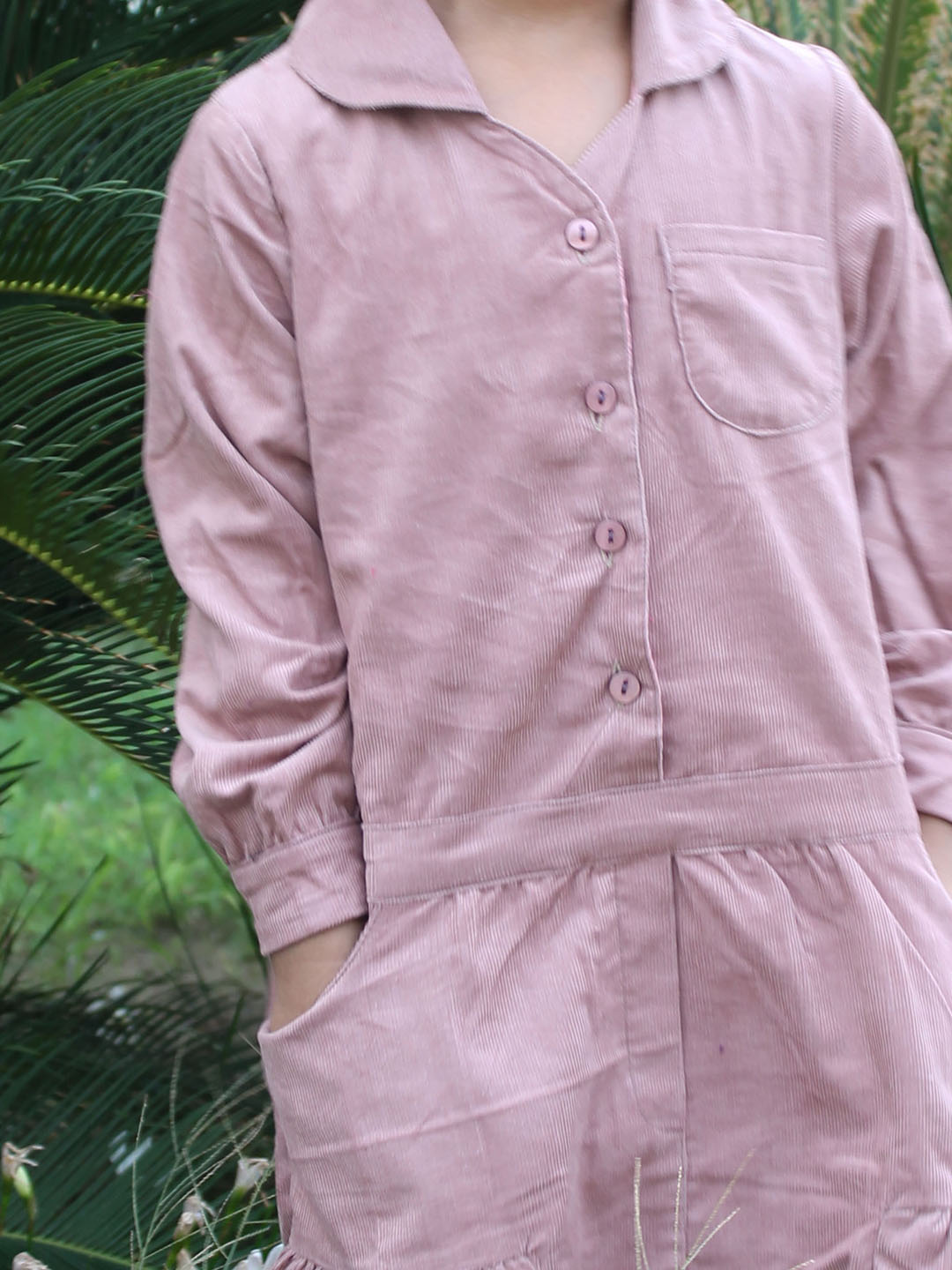 Qvink Corduroy Pocket Detailed Shirt Collar Dress  Pink