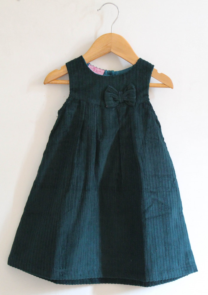 Image of Qvink Corduroy Bow Detailed Dress - Green