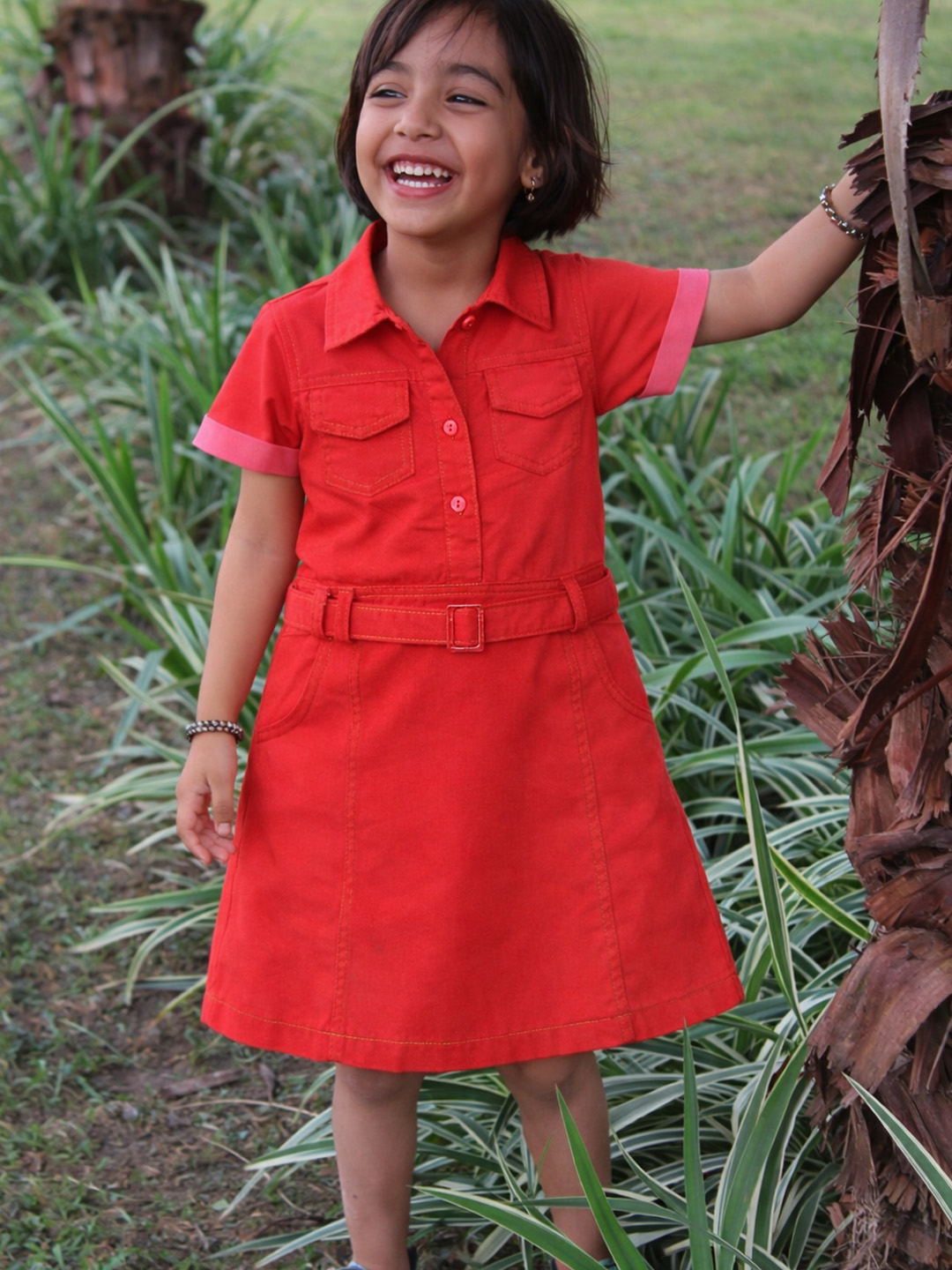 Qvink Pocket Detailed Shirt Collar Dress  Red