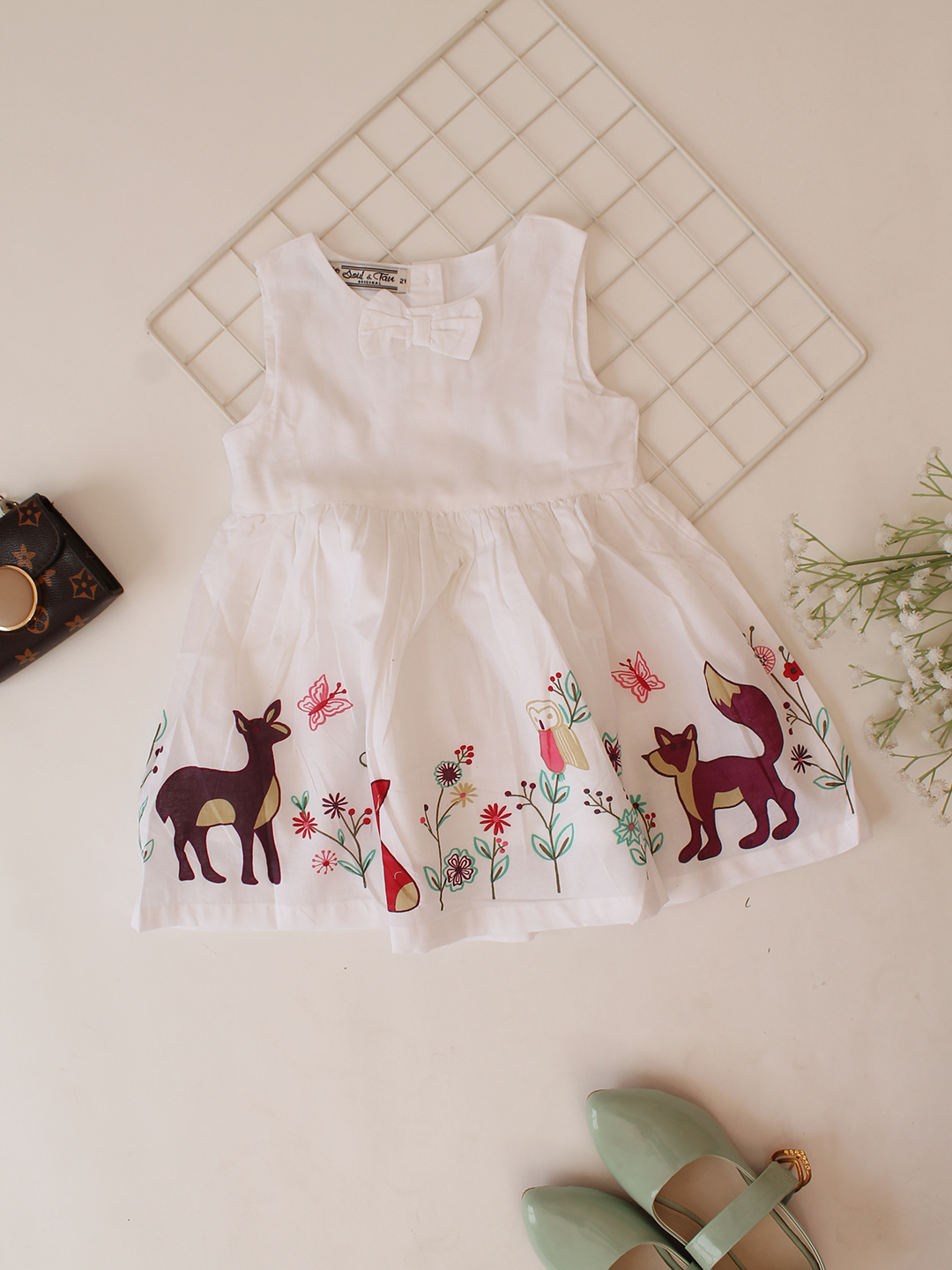 Qvink Animal Printed Bow Detailed Dress  White