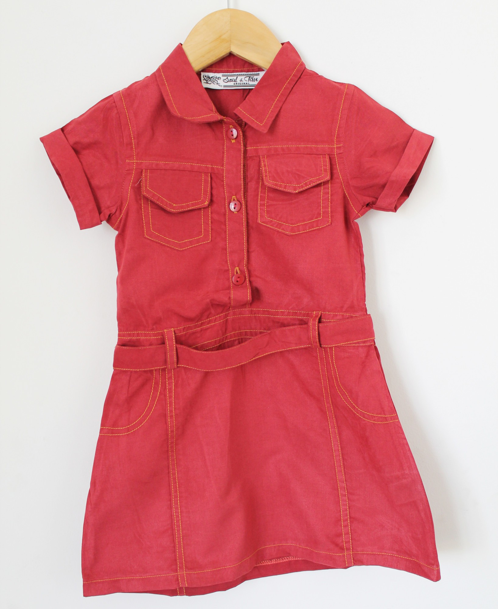 Qvink Pocket Detailed Shirt Collar Dress - Maroon