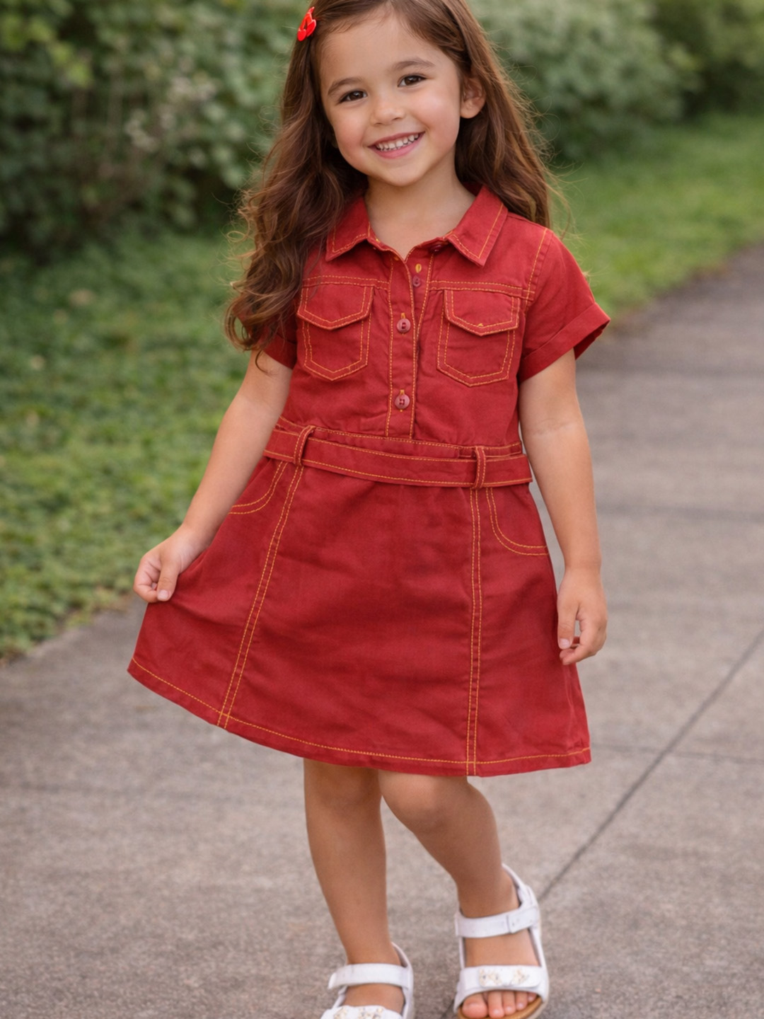Qvink Pocket Detailed Shirt Collar Dress - Maroon