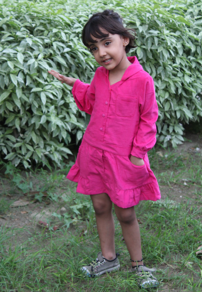 Image of Qvink Corduroy Pocket Detailed Shirt Collar Dress - Pink