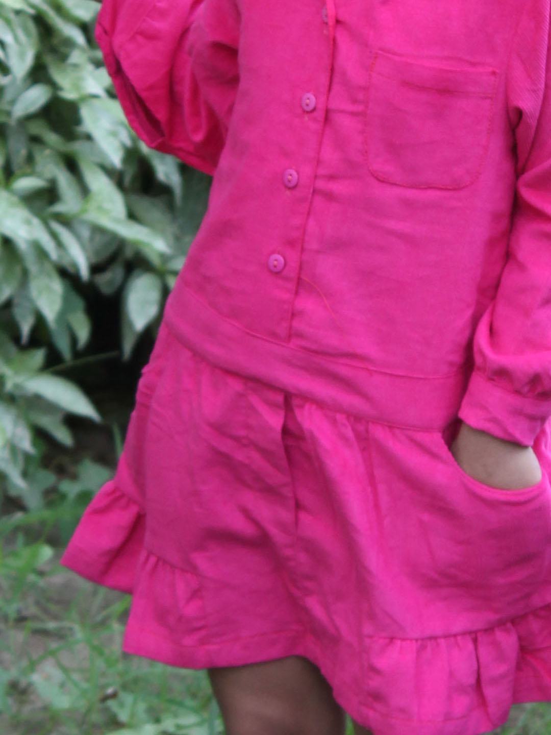 Qvink Corduroy Pocket Detailed Shirt Collar Dress - Pink