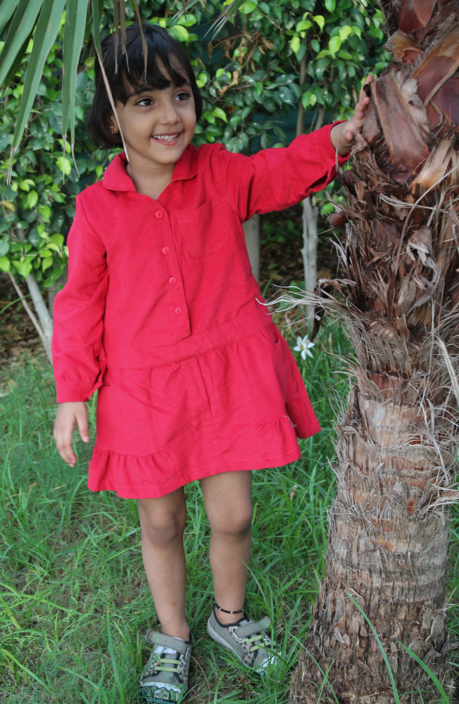 Image of Qvink Corduroy Pocket Detailed Shirt Collar Dress - Red