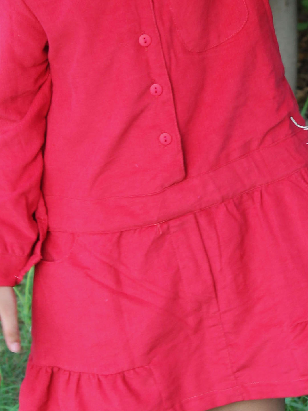 Qvink Corduroy Pocket Detailed Shirt Collar Dress  Red