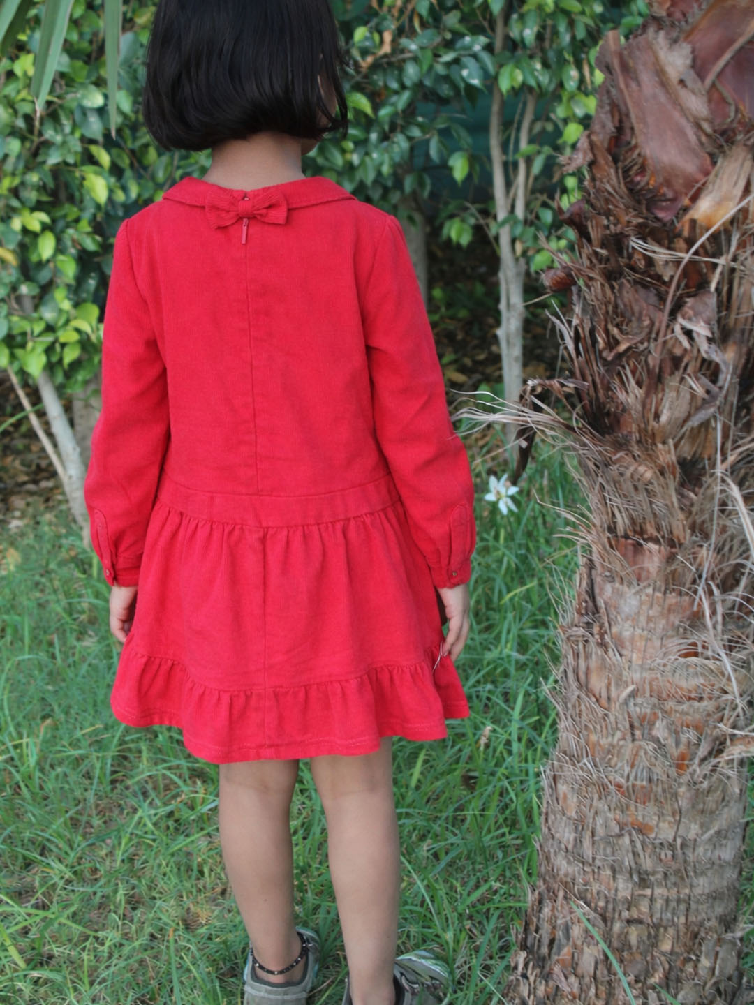 Qvink Corduroy Pocket Detailed Shirt Collar Dress  Red