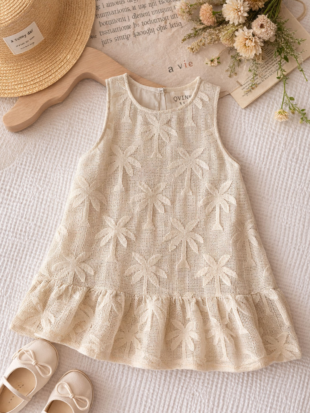 Qvink Coconut Tree Pattern Mini Dress  Cream