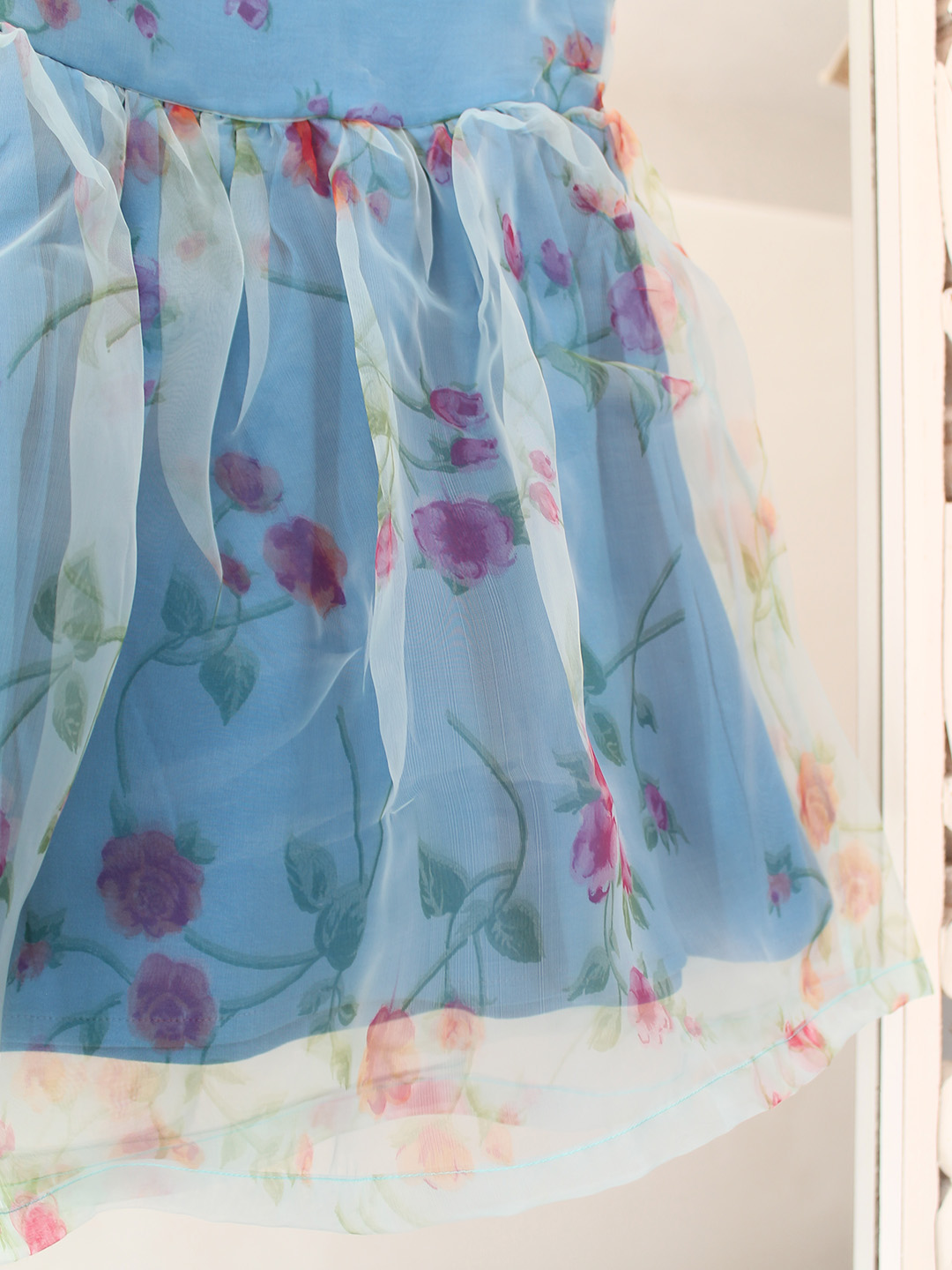 Qvink Organza Floral Printed  Dress  Blue