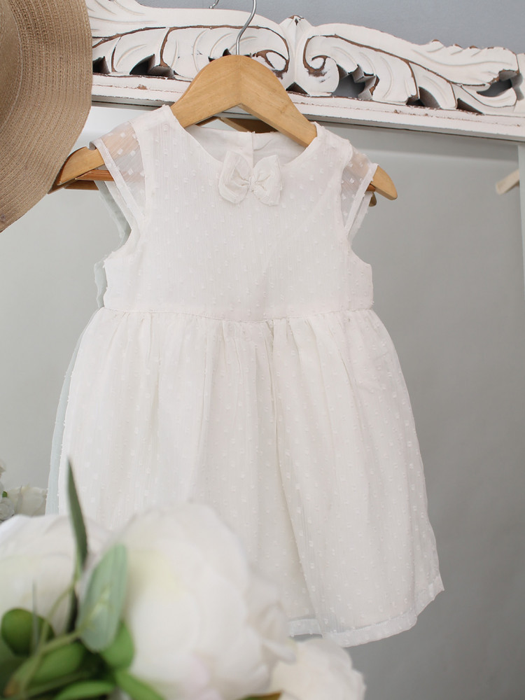 Image of Qvink Bow Detailed Dot Embroidered Dress - White