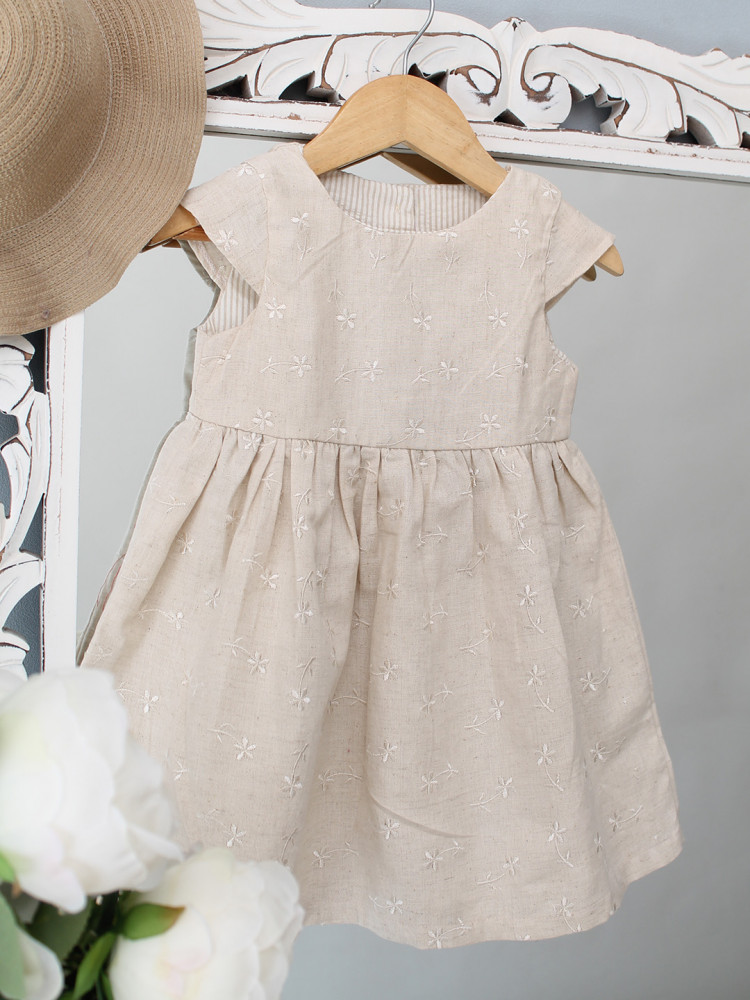 Image of Qvink Floral Embroidered Dress - Beige