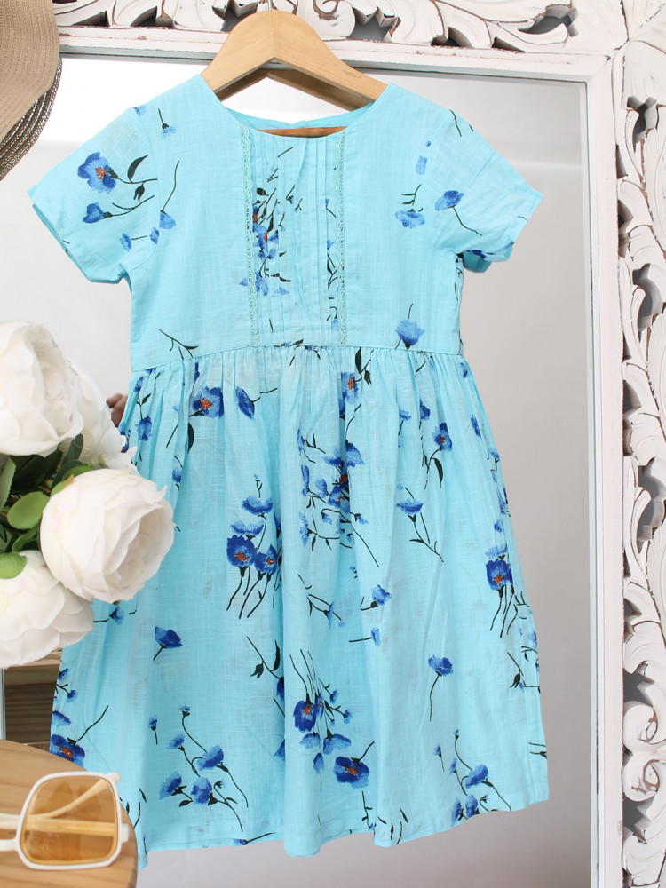 Image of Qvink Floral Printed Dress - Sky Blue