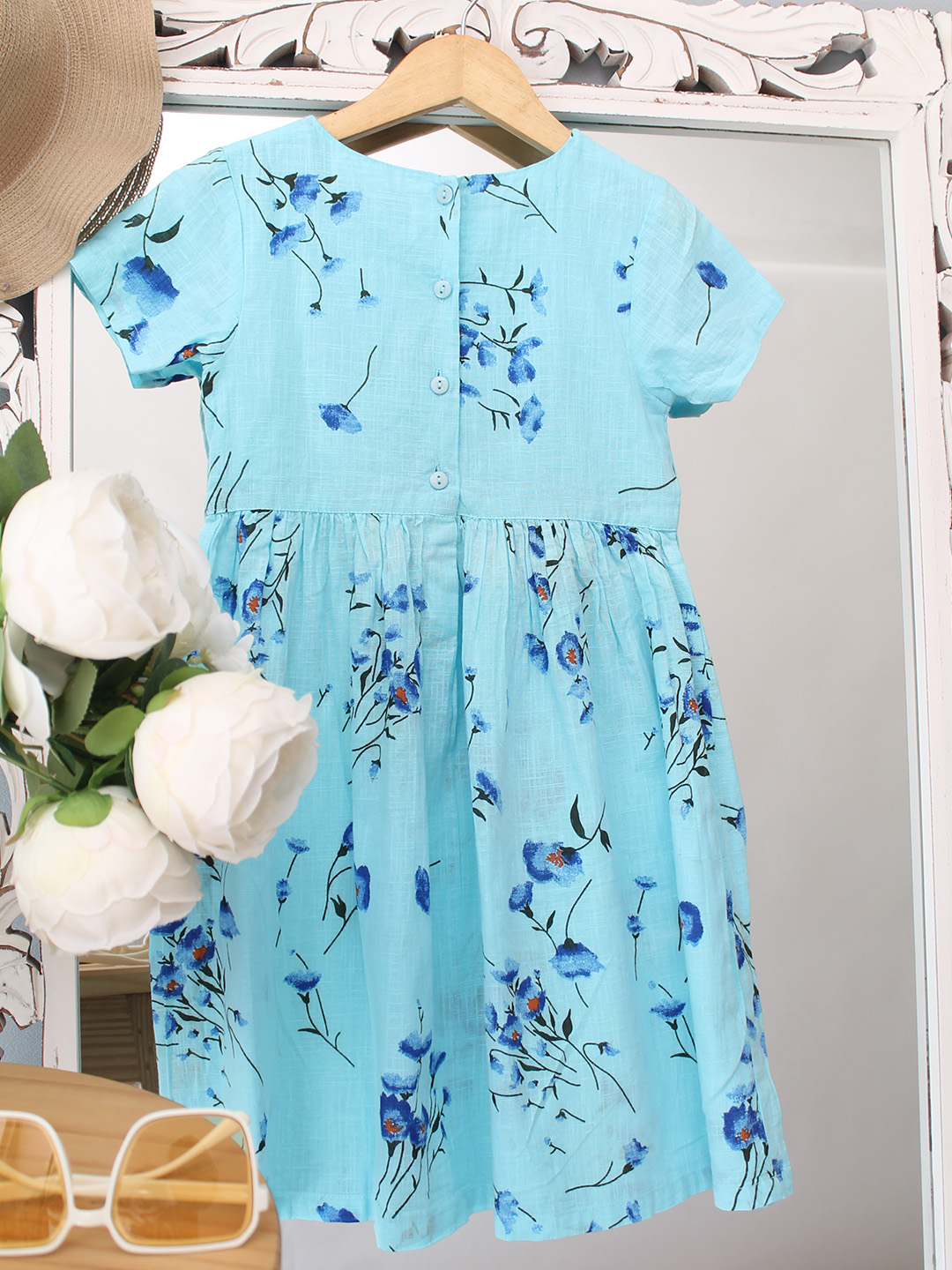 Qvink Floral Printed Dress  Sky Blue