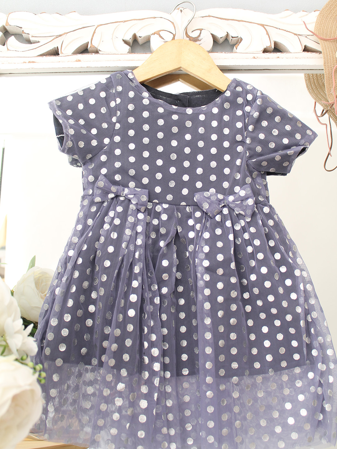 Qvink Polka Dot Printed Dress - Navy